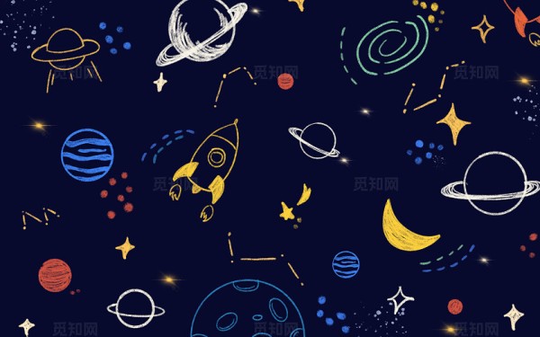 星球深蓝色宇宙星星宇宙飞船卡通插画素材卡通宇宙插画