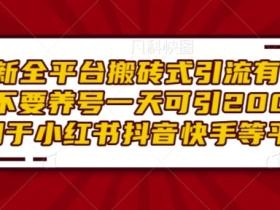 最新全平台搬砖式引流有手就行不要养号一天可引200+项目粉适用于小红书抖音快手等平台