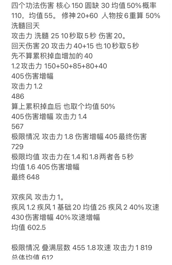 理论数值分析功法搭配终伤对比截图