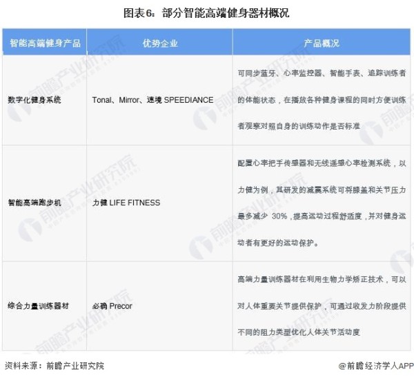 图表6：部分智能高端健身器材概况