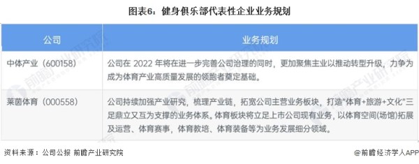 图表6：健身俱乐部代表性企业业务规划