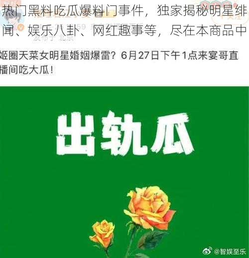 热门黑料吃瓜爆料门事件，独家揭秘明星绯闻、娱乐八卦、网红趣事等，尽在本商品中