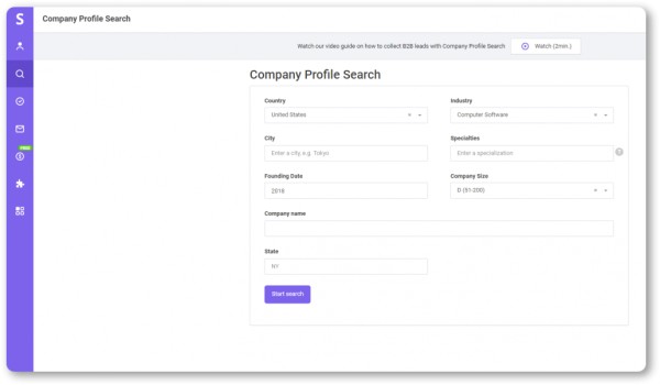 Finding leads with Snov.io Company Profile Search