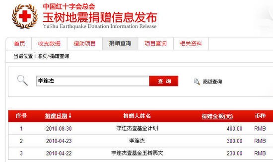 李连杰捐款情况查询