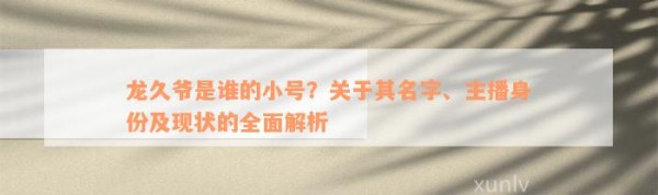 龙久爷是谁的小号？关于其名字、主播身份及现状的全面解析