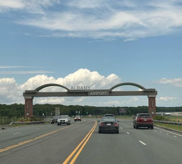 The entrance to Albany International Airport.