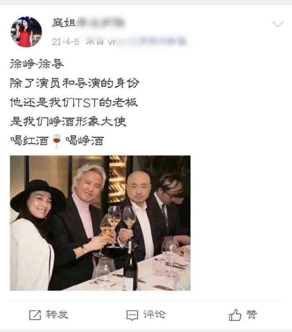 徐峥被曝是TST红酒代言人 个人关联企业与张庭夫妇公司无直接股权关联