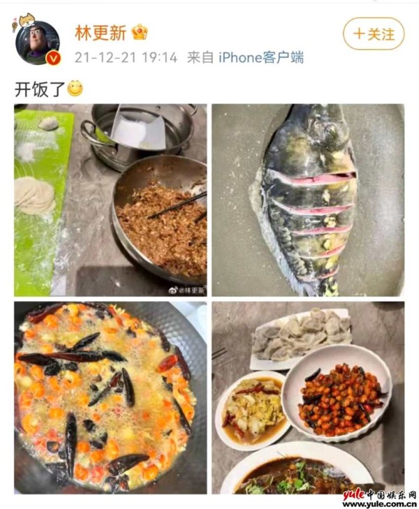 林更新冬至晒自制饺子大餐 网友调侃林大厨重回厨坛