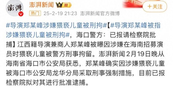 《美人鱼》"郑总"郑某峰涉猥亵儿童被捕！海南选角黑幕曝光引爆热搜