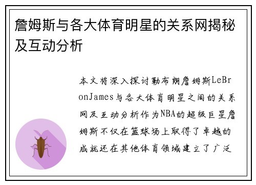 詹姆斯与各大体育明星的关系网揭秘及互动分析