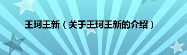 王珂王新（关于王珂王新的介绍）