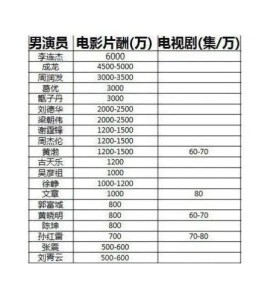 中国演员片酬排行榜