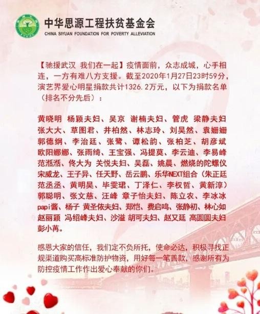 一方有难八方支援，爱心明星齐捐款