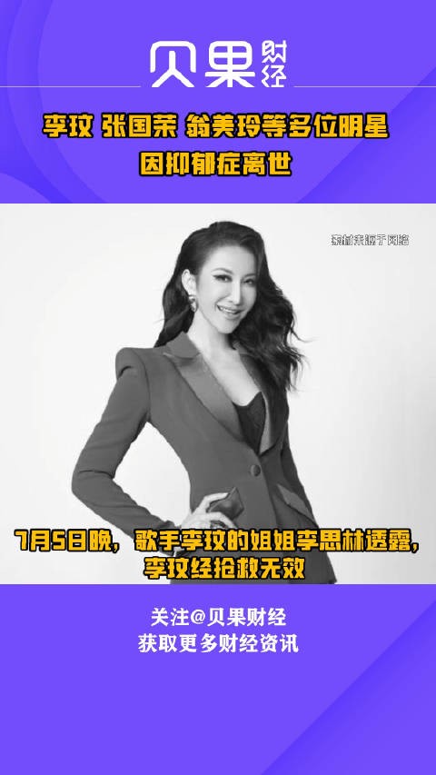 李玟、张国荣、翁美玲等多位明星因抑郁症离世