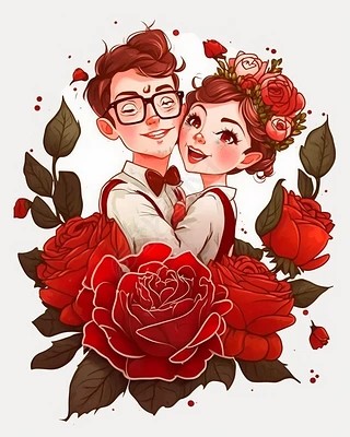 情人节520元素插画配图红玫瑰情侣头像花卉图案风格动态图