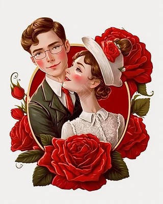 情人节520元素插画配图红玫瑰插画情侣头像花卉图案风格动态图