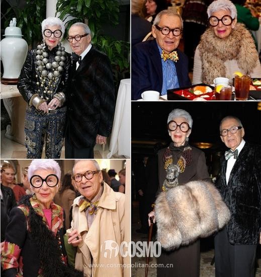 标准的Iris Apfel Style包括一头全白的短发、超大复古圆框眼镜