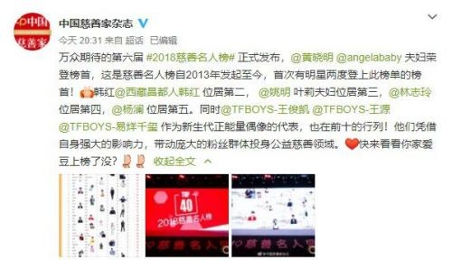 中国慈善名人榜怎么回事完整榜单 黄晓明baby位居榜首你怎么看
