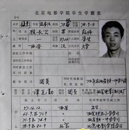 哎呦喂！快看这些明星大腕的学籍表：张艺谋很帅，陈坤字迹最好看