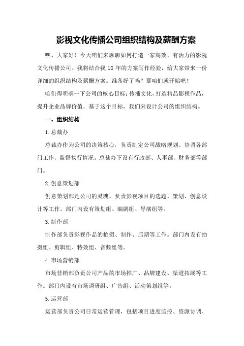 影视文化传播公司组织结构及薪酬方案