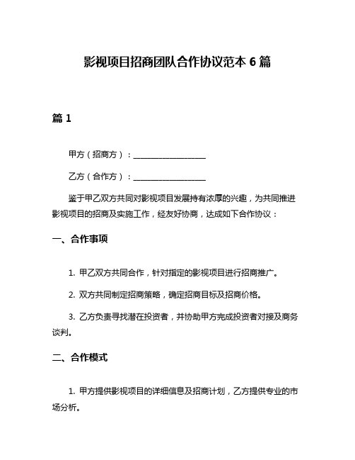 影视项目招商团队合作协议范本6篇