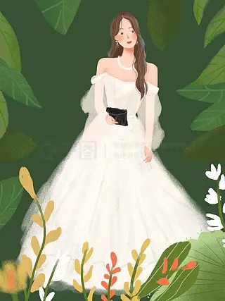 婚纱照女生头像清新插画