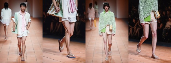 Fashion model, Fashion, Clothing, Leg, Fashion design, Runway, Sandal, Yellow, Fashion show, Footwear, 