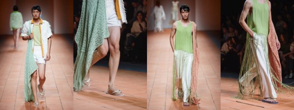 Fashion model, Fashion, Clothing, Green, Dress, Haute couture, Runway, Fashion show, Fashion design, Summer, 