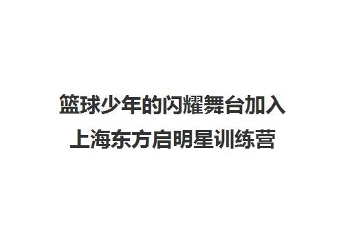 篮球少年闪耀舞台加入上海东方启明星训练营