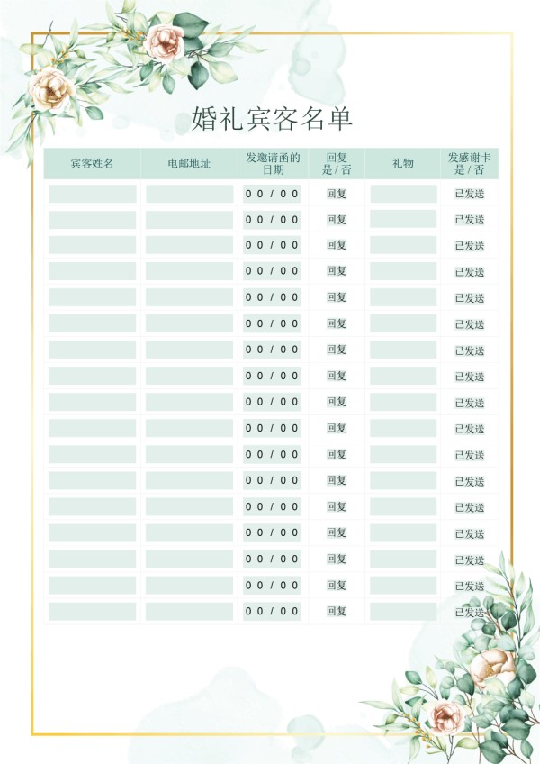 婚礼宾客名单