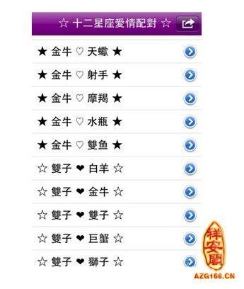 十二星座配对表指数表免费:12星座配对指数表