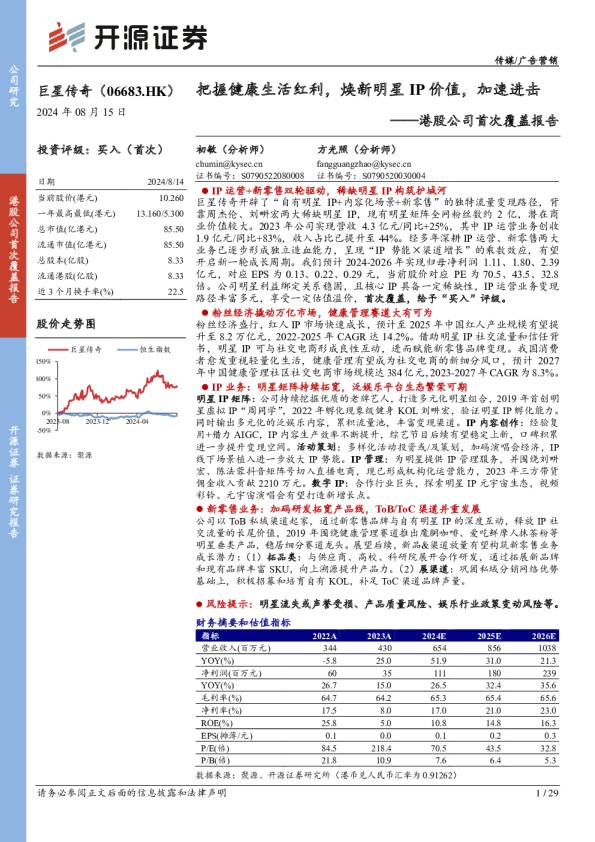 [开源证券]：港股公司首次覆盖报告：把握健康生活红利，焕新明星IP价值，加速进击
