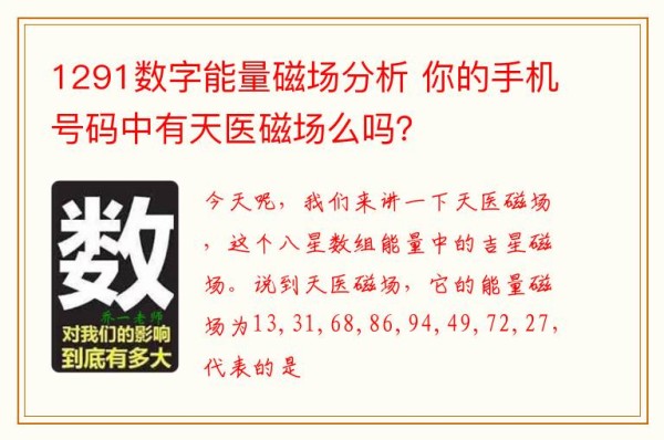 1291数字能量磁场分析 你的手机号码中有天医磁场么吗？