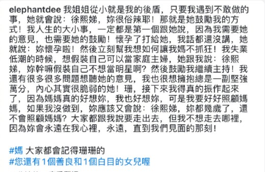 小 S 长文悼念大 S，众星追忆徐熙媛生前点滴
