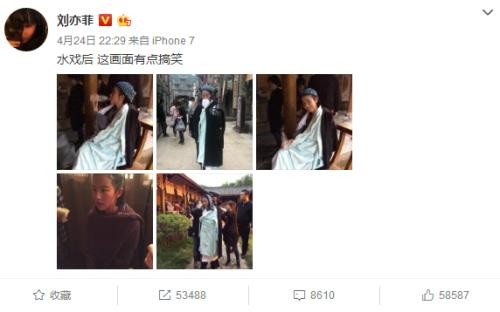 刘亦菲拍完水戏后依旧美貌惊人，虽然全身狼狈却还是神仙姐姐模样