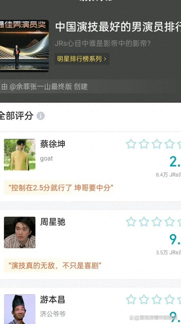 虎扑评中国演技最好的男演员排行榜，大家的爱憎是真分明啊