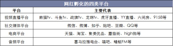 网红孵化的四类平台