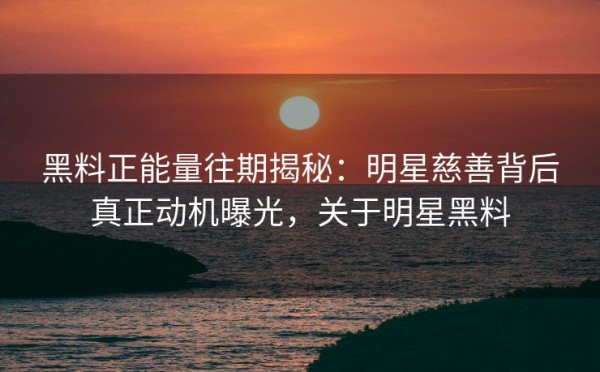 黑料正能量往期揭秘：明星慈善背后真正动机曝光，关于明星黑料