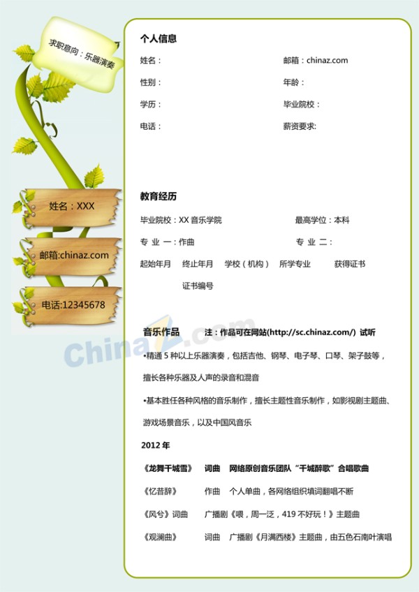 音乐制作人简历