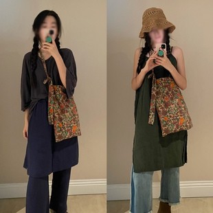 LittleChicThings明星同款焦糖复古小牡丹花调节系带单肩斜挎女包