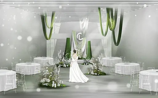 白绿小清新布幔简约法式婚礼仪式区