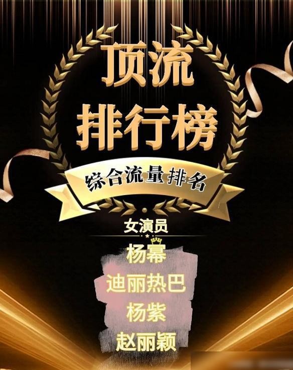顶流女明星排行榜:赵丽颖第4,杨紫第3,热巴第2,第1杨幂实至名归