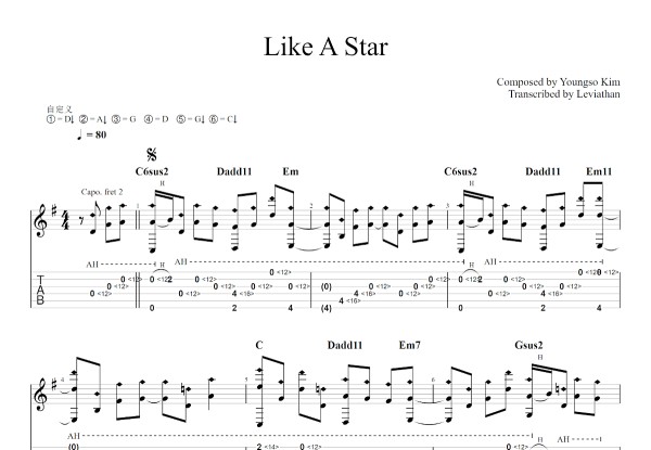 Like A Star吉他谱预览图