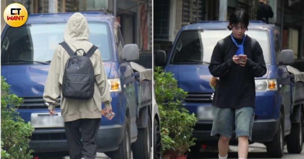 上月18日下午2点半，本刊再度直击谢予容独自走回两人住所，之后换装出门。（图／本刊摄影组）
