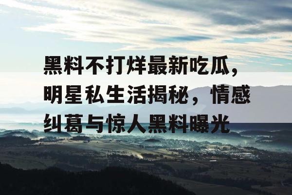 黑料不打烊最新吃瓜,明星私生活揭秘，情感纠葛与惊人黑料曝光