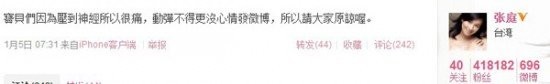 张庭1月5日(生子前一天)发微博