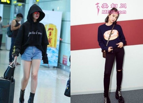 女明星卫衣街拍搭配图片 戚薇宋茜张天爱街拍示范(2)