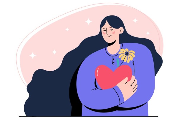 embracing self love vector illustration of a woman with a heart