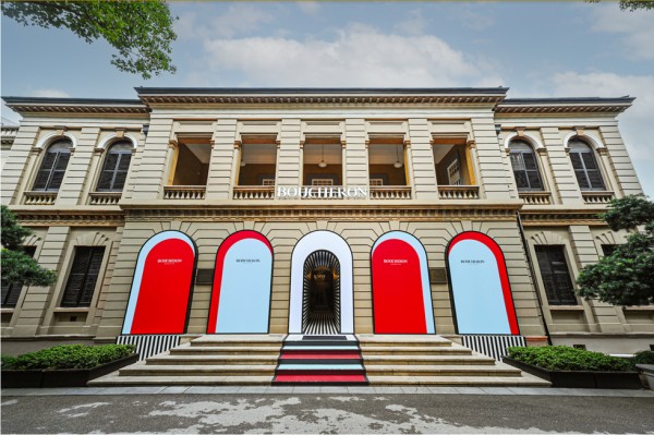 a building with red doors
