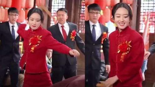 赵丽颖婚闹戏花絮曝光，剧组准备了7张板凳，砸昏直接宣布全剧终